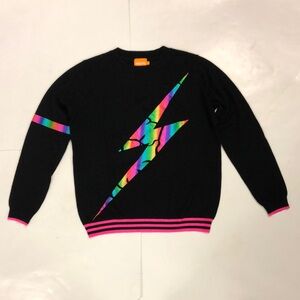 WISPR S Sweater Black & Metallic Rainbow Lightning Bolt Neon Trim Excellent NWOT